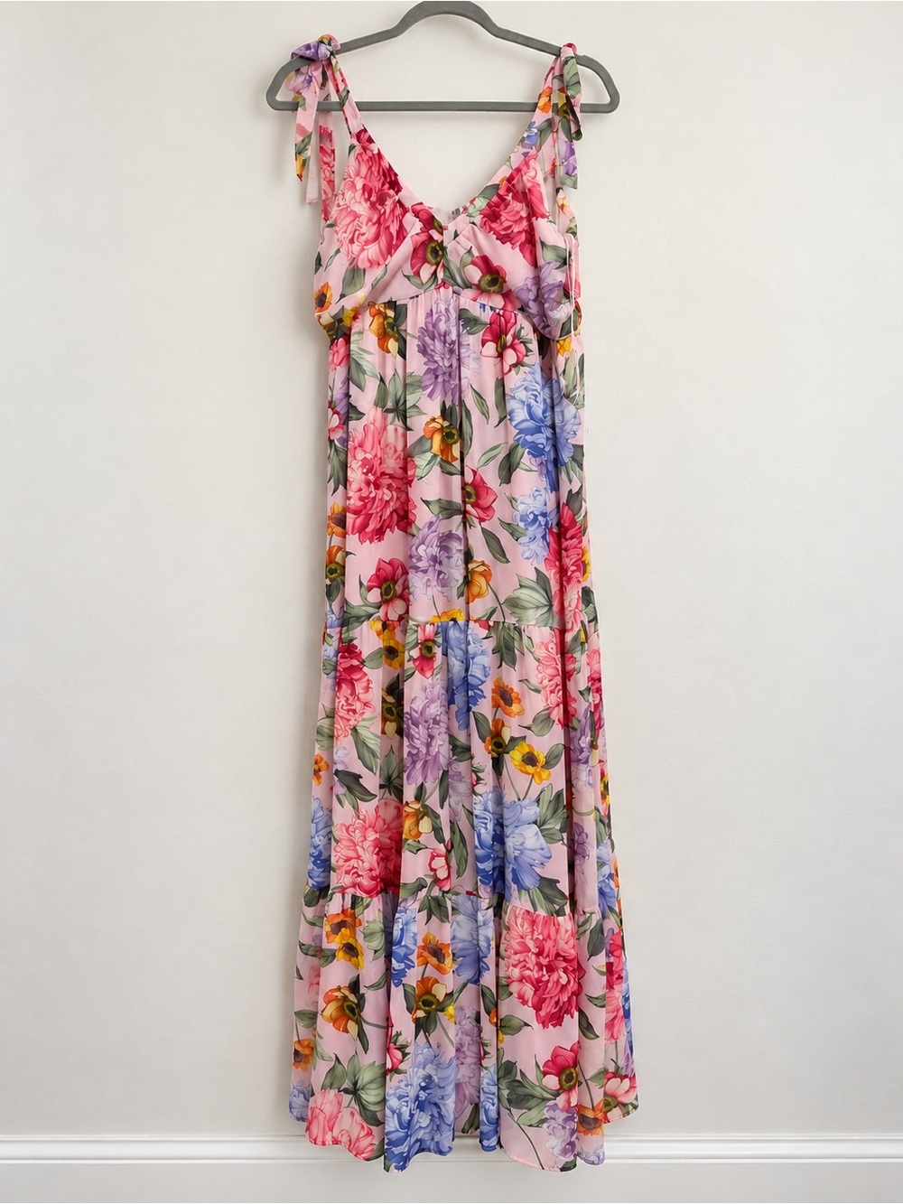 Express Pink Floral Maxi Dress with Tie Straps